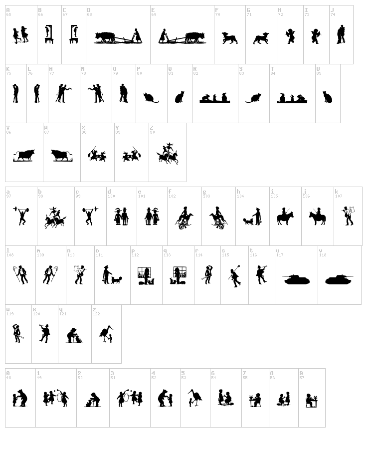 Mixed Silhouettes Five font map